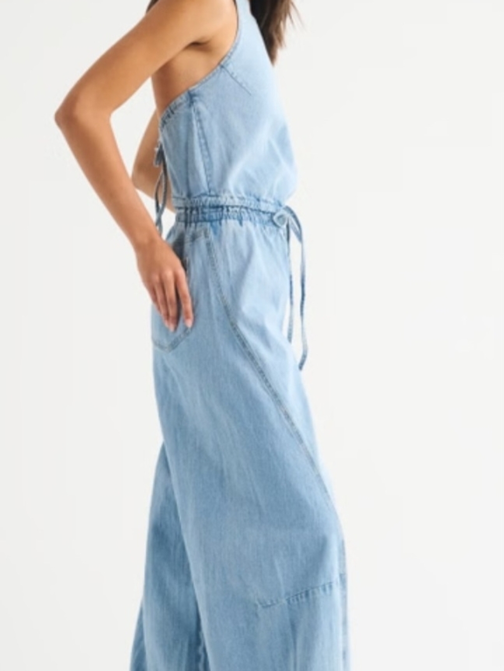 Abercombie And Fitch Light Blue Denim Halter Jumpsuit,Halter Nwt,M Petite - Picture 4 of 5